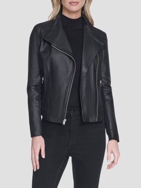Andrew Marc Black Asymmetrical Leather Moto Jacket - nwot